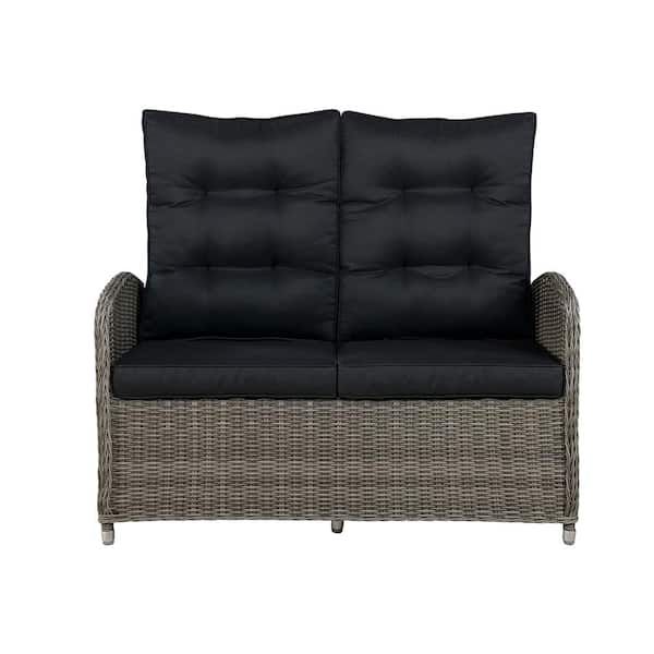 Pure Garden Monaco All-Weather Wicker Outdoor Two-Seat Reclining Loveseat Bench with Cushions