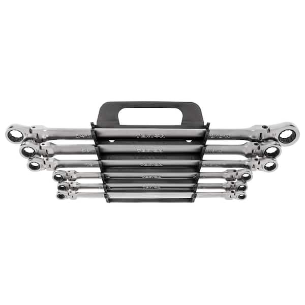 TEKTON Long Flex Head 12-Point Ratcheting Box End Wrench Set with Holder, 6-Piece (1/4-13 in./16 in.)