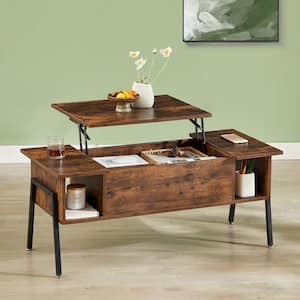 Lift Top Coffee Table with Storage- Wood Living Room Tables with Hidden Compartments, Dining Desk Brown