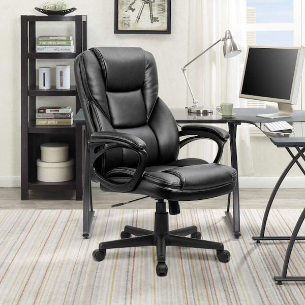 Heavy Duty Black Chair Leather Office Rolling Computer High Back Executive Desk 
