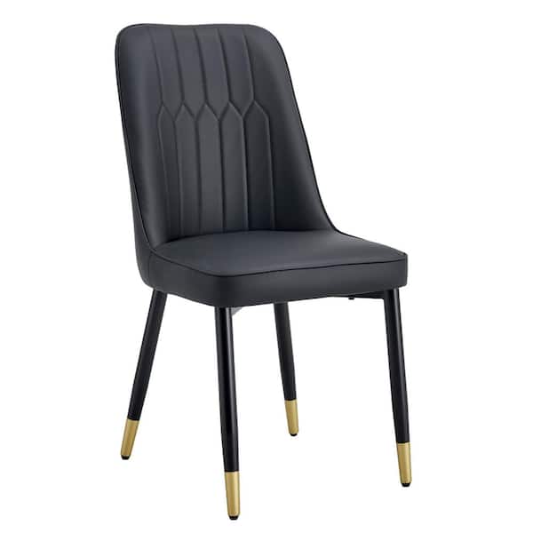Modern Black PU Leather Seat Dining Chairs Set of 2 for Kitchen, Living, Dining Room