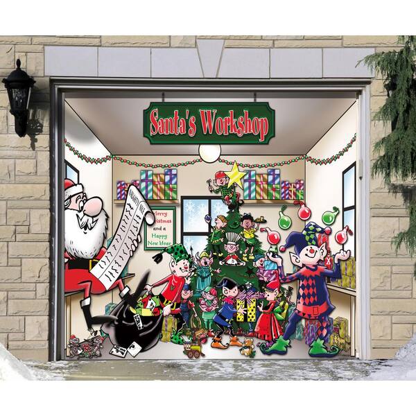 My Door Decor 7 Ft X 8 Ft Santa S Workshop Holiday Garage Door Decor Mural For Single Car Garage 285903xmas 007 The Home Depot
