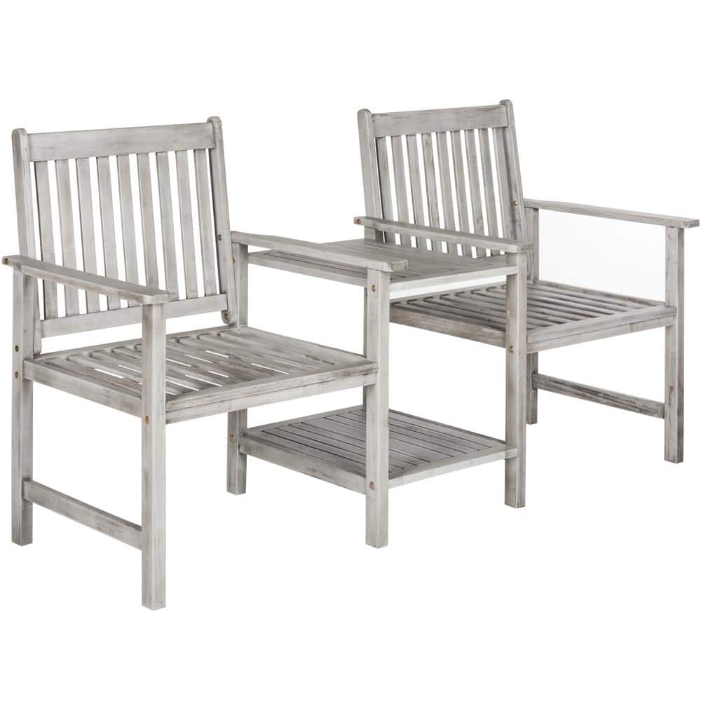 Gray Acacia Twin Seat Bench with Umbrella Table
