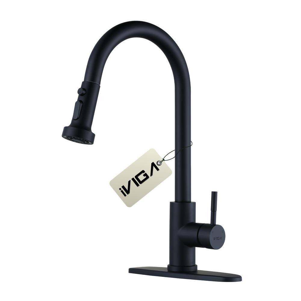 Single Handle Pull Down Sprayer Kitchen Faucet with 3-Modes Advanced Spray and Deck Plate in Matte Black price history on PriceWatchPro