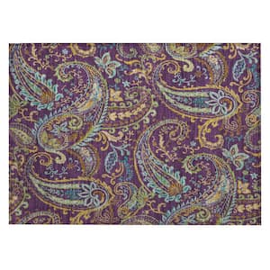 Purple 2 ft. x 3 ft. Woven Paisley Polyester Rectangle Indoor/Outdoor Area Rug