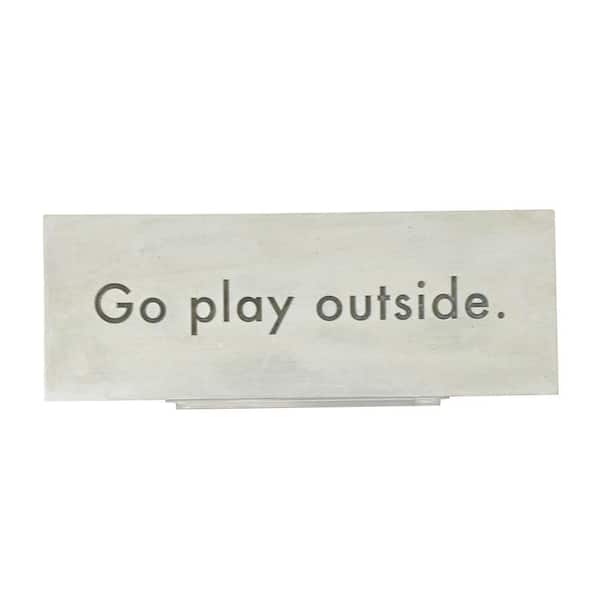 Unbranded Fossil White Gypsum 11 in. W x 4 in. H Rectangular "Go Play Outside" Plaque for Desk or Wall Home Decor Single Piece