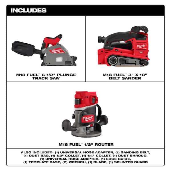 M18 FUEL 18V Lith-Ion Cordless Brushless 6-1/2 in. Plunge Cut Track Saw w/ Belt Sander & Router
