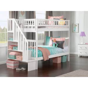 Woodland Staircase Bunk Bed Twin over Twin in White