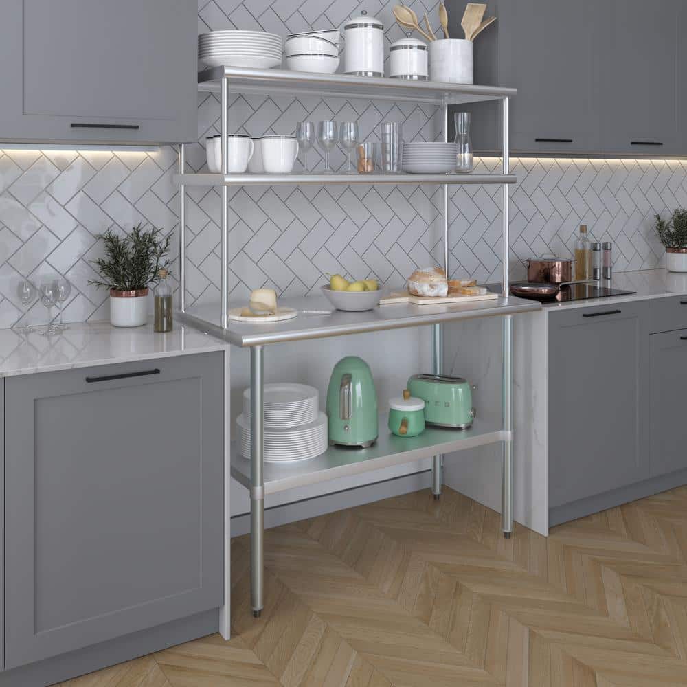 18" x 48" Stainless Steel Double Tier Kitchen Utility Overshelf