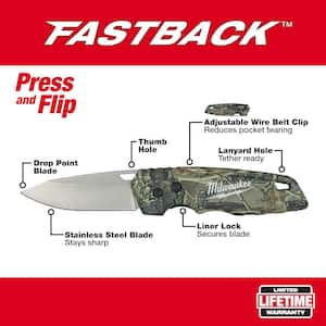FASTBACK Camo Stainless Steel Folding Knife with 2.95 in. Blade with Compact Jobsite Knife Sharpener (2-Piece)