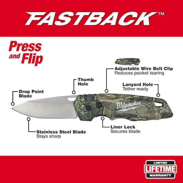 FASTBACK Camo Stainless Steel Folding Knife with 2.95 in. Blade with Compact Jobsite Knife Sharpener (2-Piece)