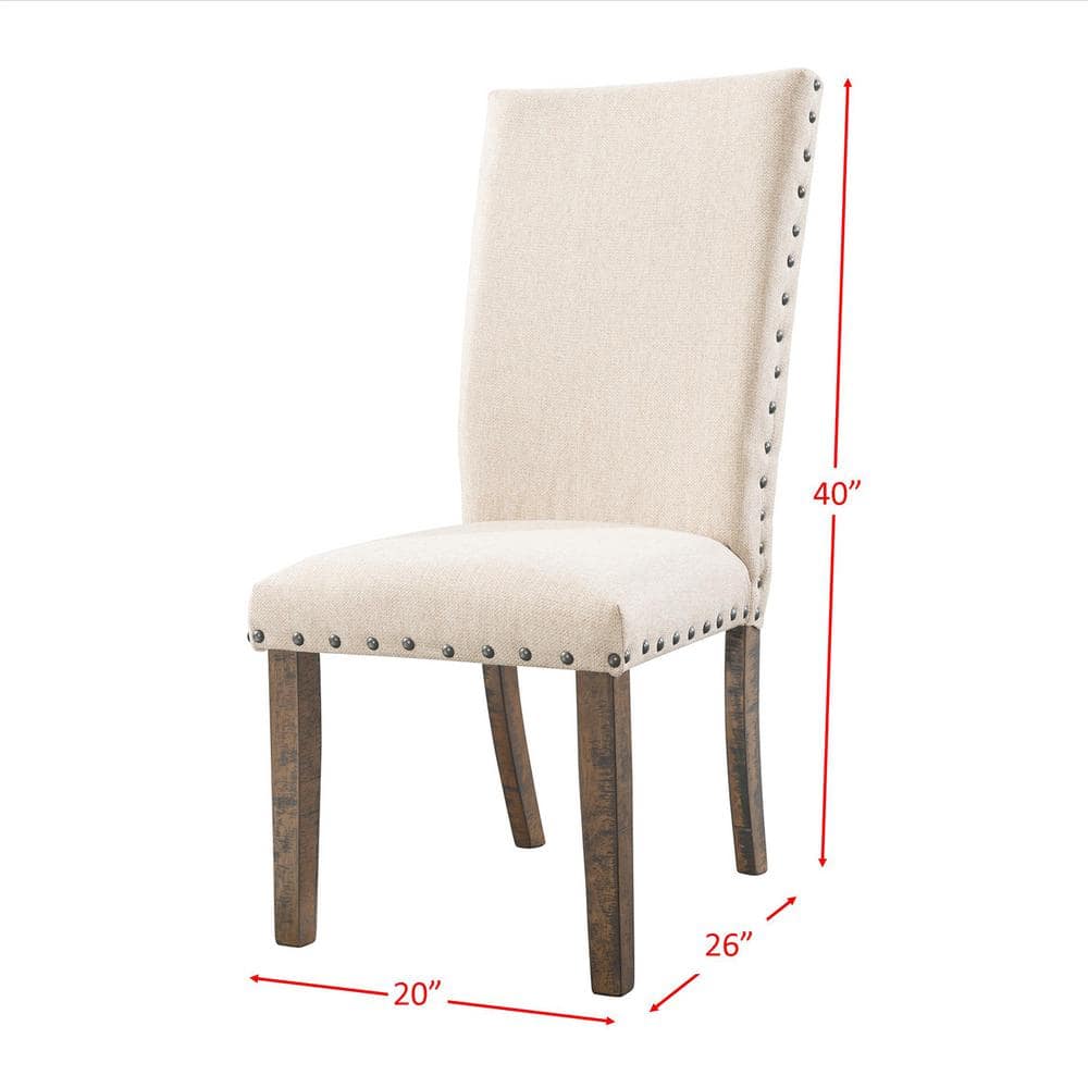 Smokey Walnut 78" Extendable Dining Set with 6 Cream Upholstered Chairs