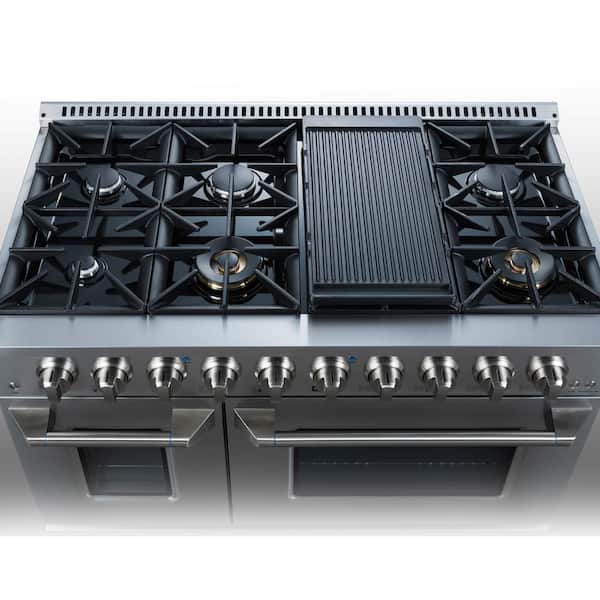 Mueller 48 in. 6.7 Cu. ft. Professional Freestanding GAS Range with 8 Burners, Griddle and Double Oven in Stainless Steel, Silver