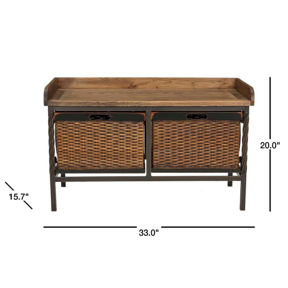 Transitional White Elm Wood Storage Bench with Antiqued Pewter Frame