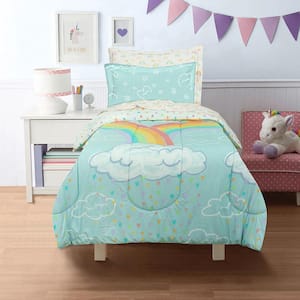Rainbow Clouds 5-Piece Light Blue Super Soft Brushed Microfiber Twin Bed in a Bag Set