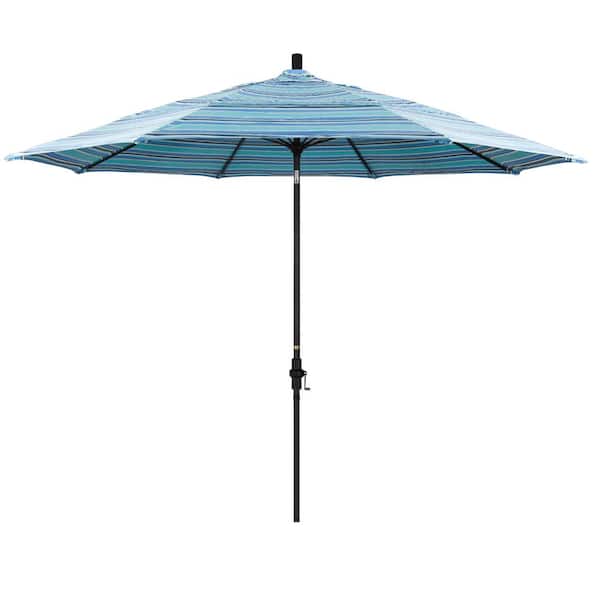 California Umbrella 11 ft. Black Aluminum Pole Market Fiberglass Ribs Collar Tilt Crank Lift Outdoor Patio Umbrella in Dolce Oasis Sunbrella