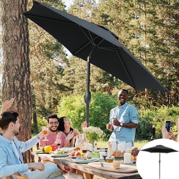 ToolCat 7.5 ft. Aluminum Outdoor Patio Umbrella with Hand Crank Lift in Black