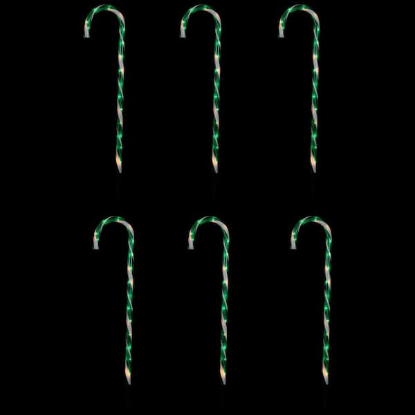 Lighted Candy Cane Outdoor Christmas Pathway Lights-28"-Green-Set of 6