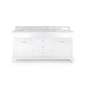 Finlee 72 in. W x 22 in. D Bath Vanity with Carrara Marble Vanity Top in White with White Basin
