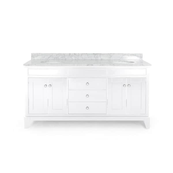 Noble House Finlee 72 in. W x 22 in. D Bath Vanity with Carrara Marble Vanity Top in White with White Basin