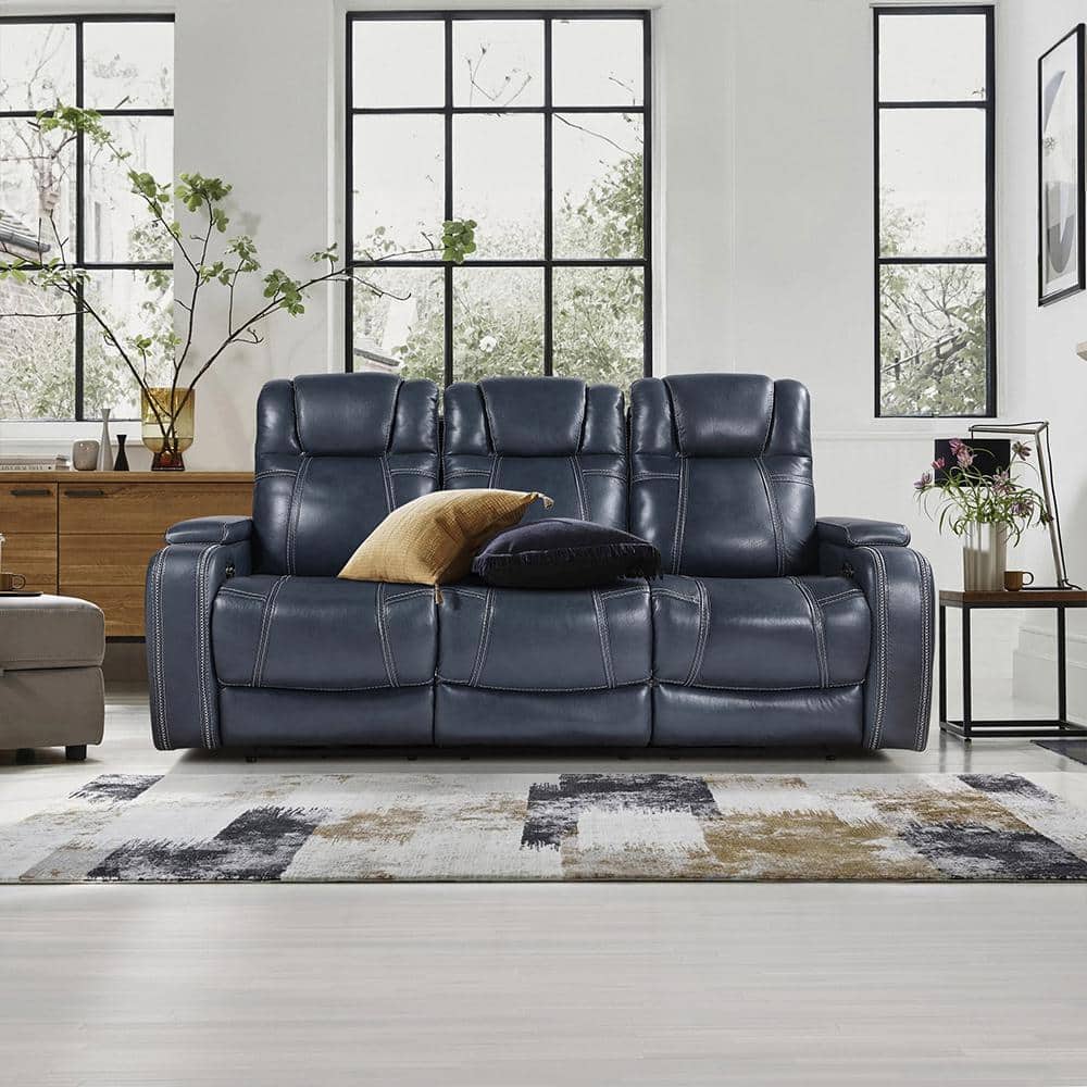 Lafael 84 in. W Straight Arm Leather Rectangle Power Double Reclining Sofa 