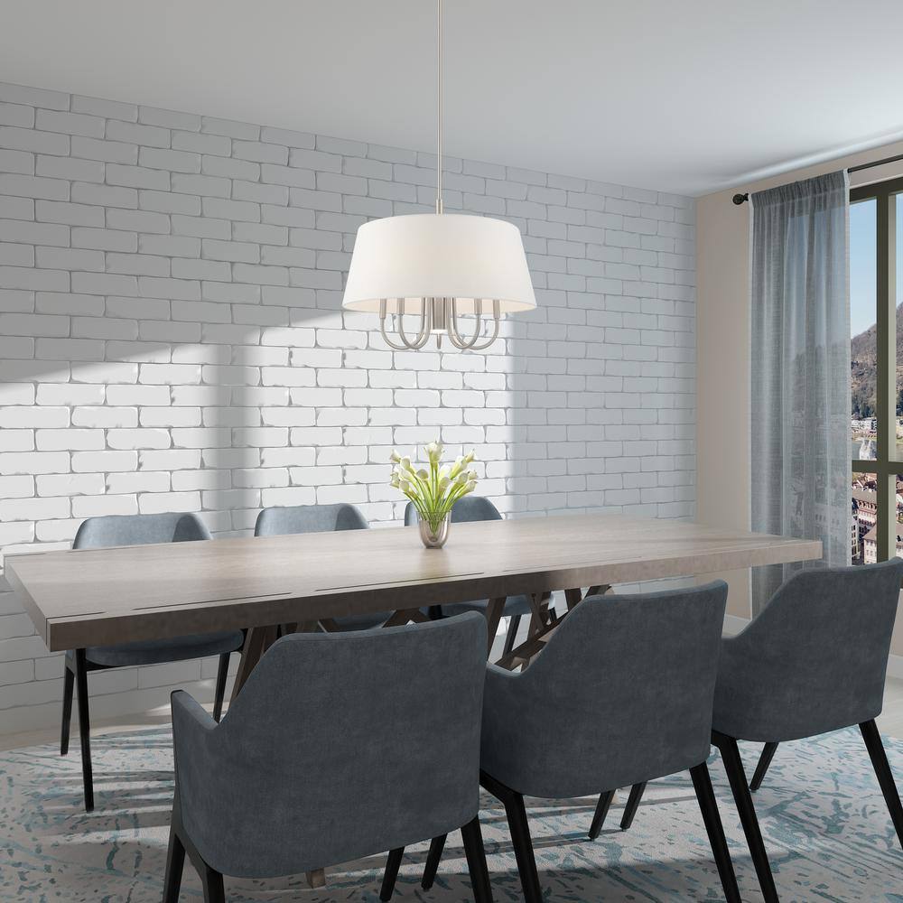 Belclaire 6-Light Brushed Nickel Pendant with Off-White Drum Shade