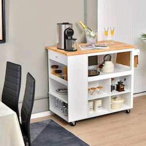 White Kitchen Island Kitchen Cart with Storage Open Shelves and Drawer