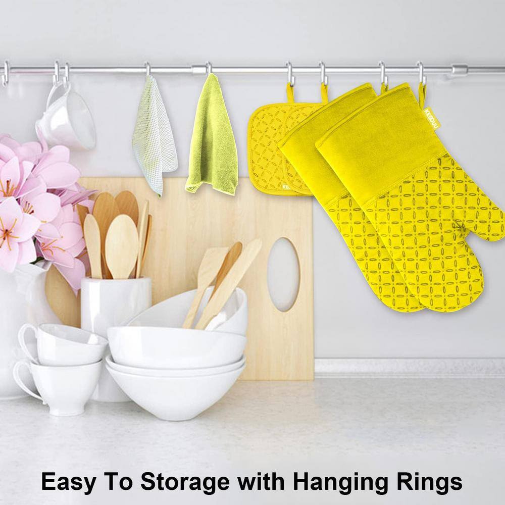 Yellow Silicone and Cotton 6-Piece Oven Mitt and Pot Holder Set