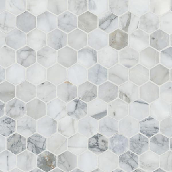 MSI - Calacatta Cressa Hexagon 12.38 in. x 12.38 in. Honed Marble Look Floor and Wall Tile (9.8 sq. ft./Case)