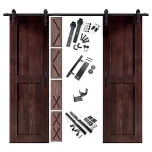 20 in. x 80 in. 5-in-1 Design Red Mahogany Double Pine Wood Interior Sliding Barn Door with Hardware Kit, Non-Bypass
