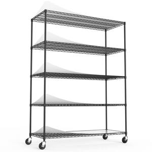 24in*60in*82in 5-Tier Black Shelf Style Metal Long Angle Shelf with Adjustable Shelf Liners and 4 Wheels