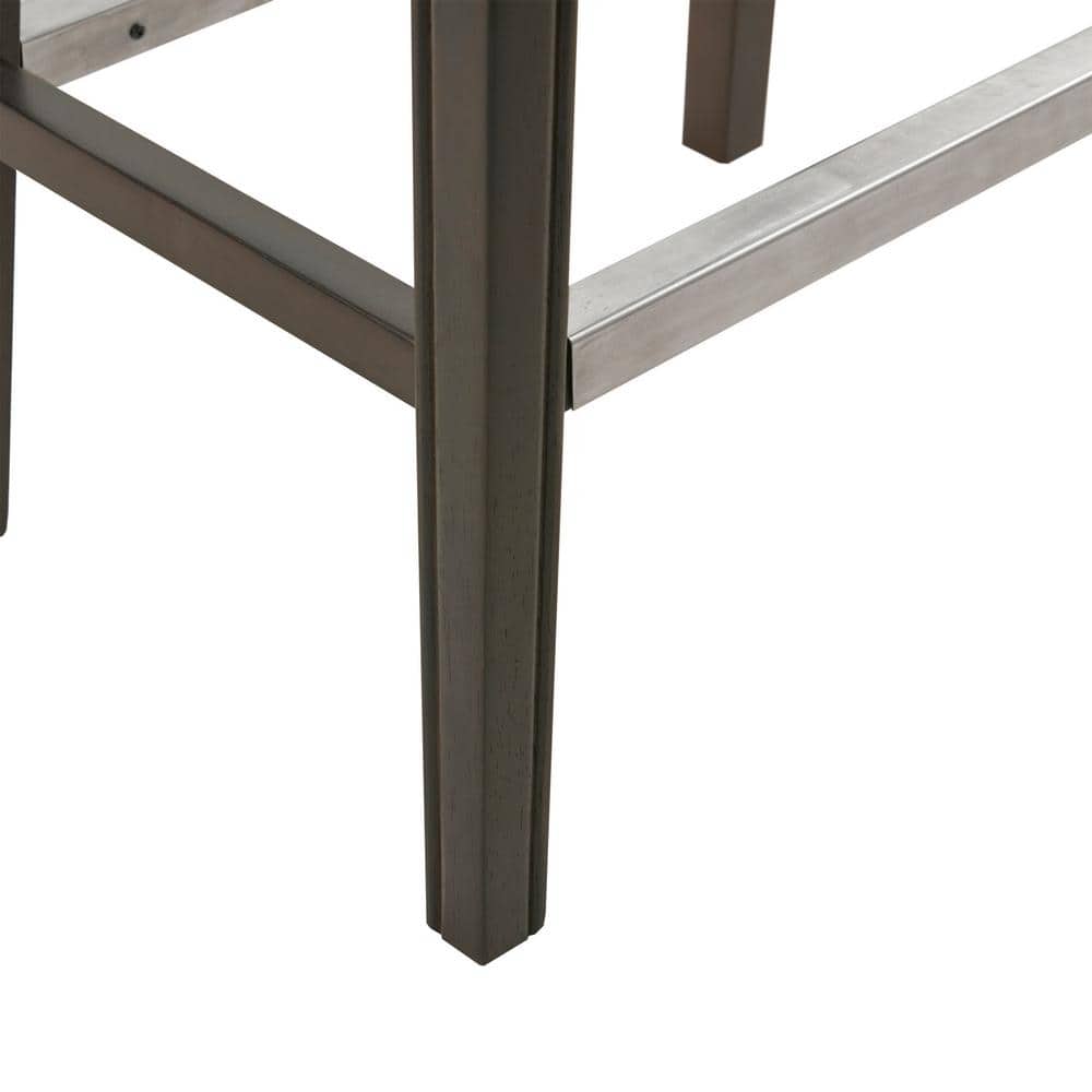 Cream Upholstered Saddle Counter Stool with Dark Wood Frame