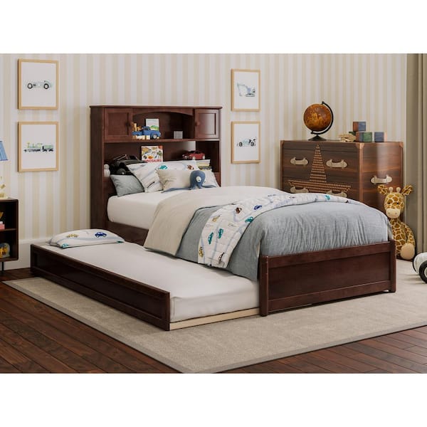 AFI Hadley Walnut Brown Solid Wood Frame Twin Platform Bed with Panel Footboard and Twin Trundle