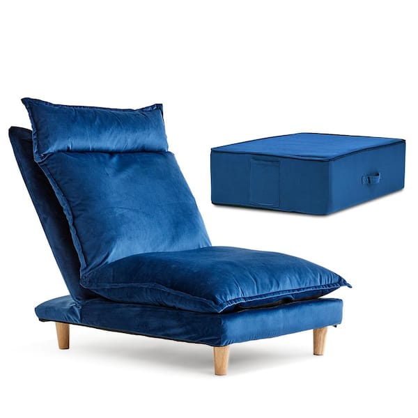 Unbranded Bake Floor Blue Polyester Fiber Recliner Sofa and Stool Set