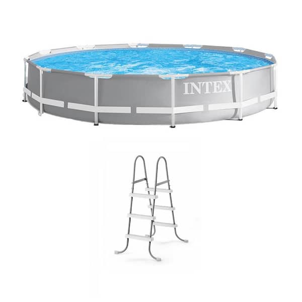 12 ft. Prism Frame Above Ground Round Swimming Pool with Pump and Pool Ladder
