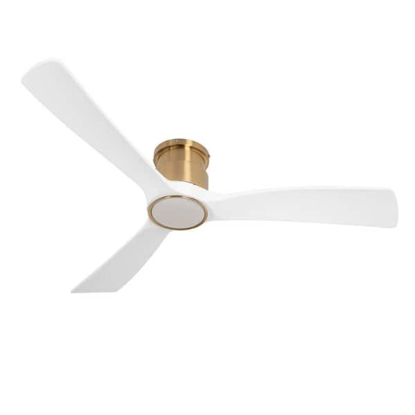 raccroc 4.33 ft. Dimmable LED Indoor/Outdoor White Fan Blade with Gold Top Smart Ceiling Fan with Lighting and Remote Control