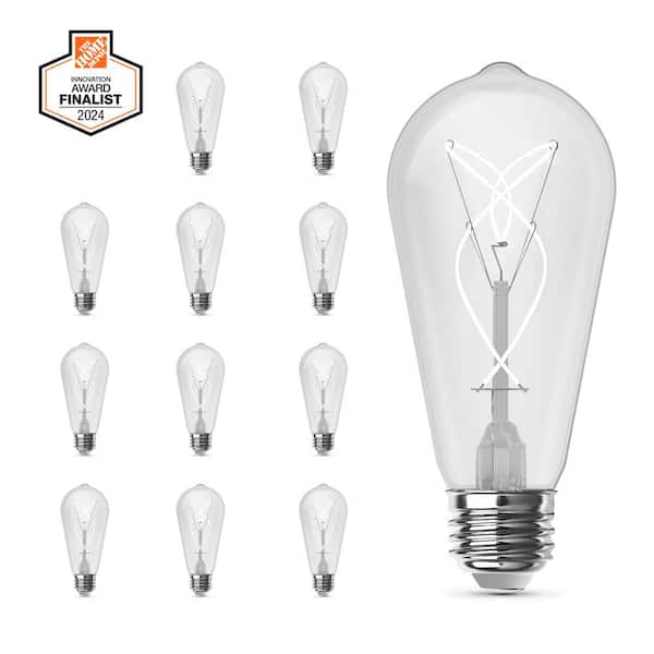 Feit Electric 60-Watt Equivalent ST19 Dimmable Knot Thin White Filament Clear Glass E26 Vintage Edison LED Light Bulb Daylight 12-Pack