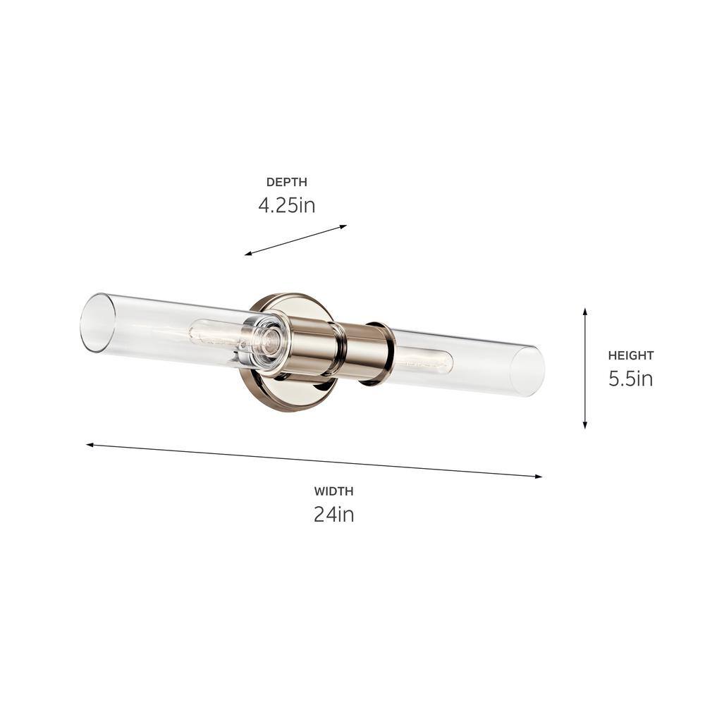 Aviv Polished Nickel 2-Light Wall Sconce with Clear Glass Shades