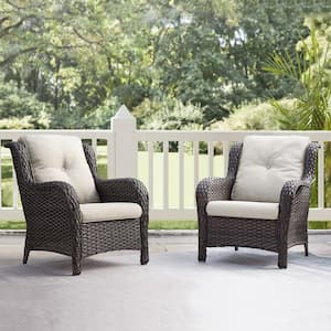 Carolina Brown Wicker Outdoor Patio Lounge Chair with CushionGuard  Beige Cushion (2-Pack）