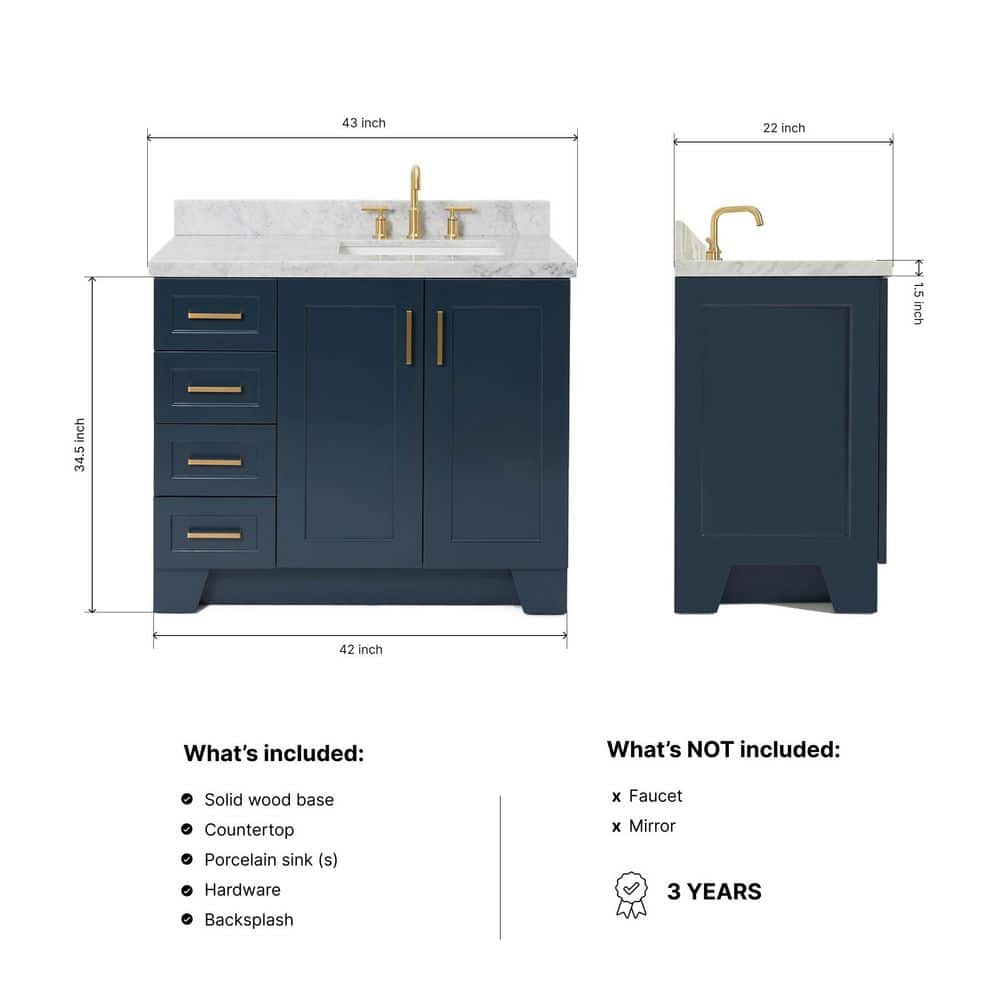 Midnight Blue 43" Single Basin Vanity with Marble Top