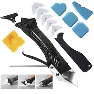 5 in 1 Caulking Sealant Finishing Tool with Grout Scraper, Silicone Caulking Tool with 6 Exchange Silicone Pads