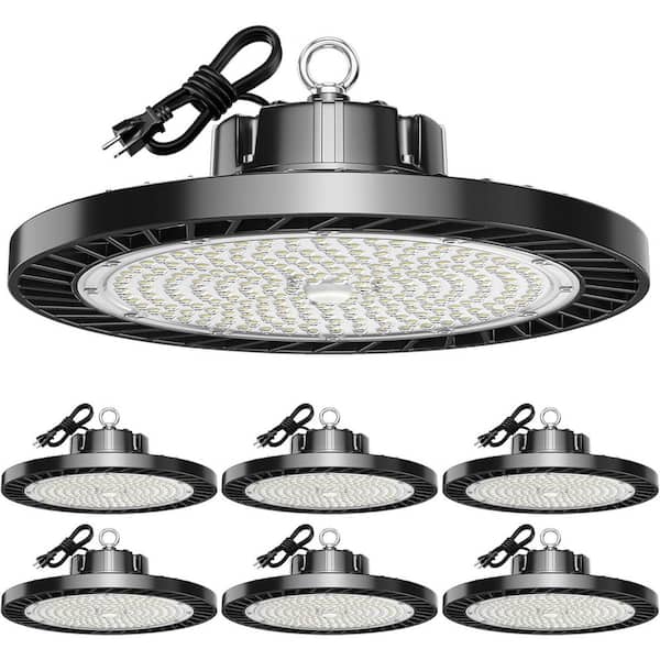200W UFO LED High Bay Lights 5000K 30000-Lumens 6-Pack with Plug for Warehouse Workshop Factory Gym Garage Barn