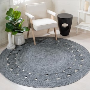 Cape Cod Charcoal 3 ft. x 3 ft. Border Circle Solid Color Round Area Rug