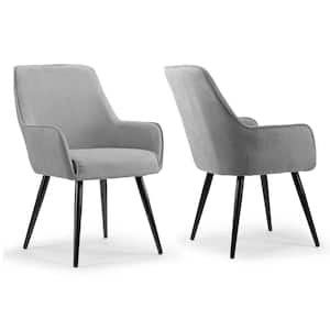Amir Grey Dining Chair with Black Metal Legs and Square Arms (Set of 2)