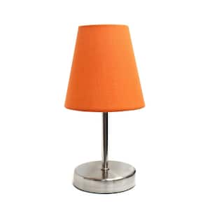10.5 in. Sand Nickel Mini Basic Table Lamp with Orange Fabric Shade