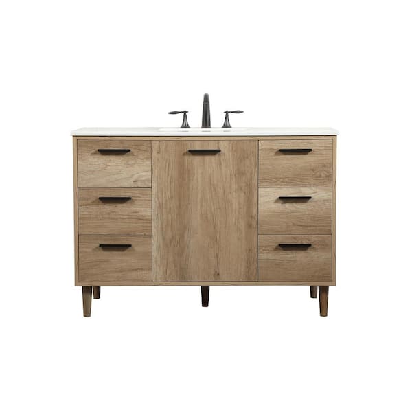 Unbranded Simply Living 48 in. W x 22 in. D x 34 in. H Bath Vanity in Natural Oak with Ivory White Engineered Marble Top