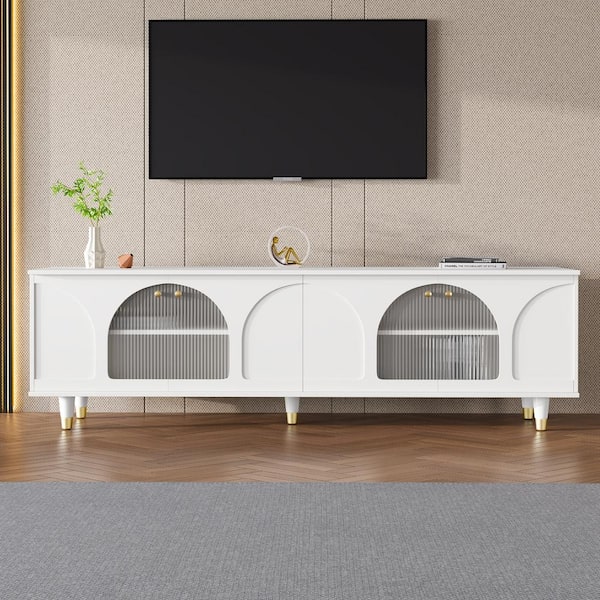 64 in. W x 15 in. D x 23.23 in. H White Sideboard Storage Cabinet TV Stand with Adjustable dividers