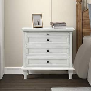 Julia White 3-Drawer Traditional Style Nightstand with Built-In Outlets