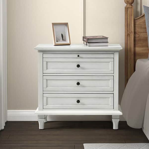 JAYDEN CREATION Julia White 27 in. H Traditional 3-Drawer Solid Wood Legs Nightstand with Charging Station