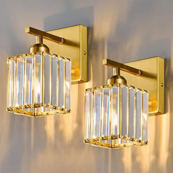 Home Lighting 5 in. 1 Light Set of Two ‎Modern Painting Gold Wall Sconce Bathroom Vanity Light with Clear Glass Shade